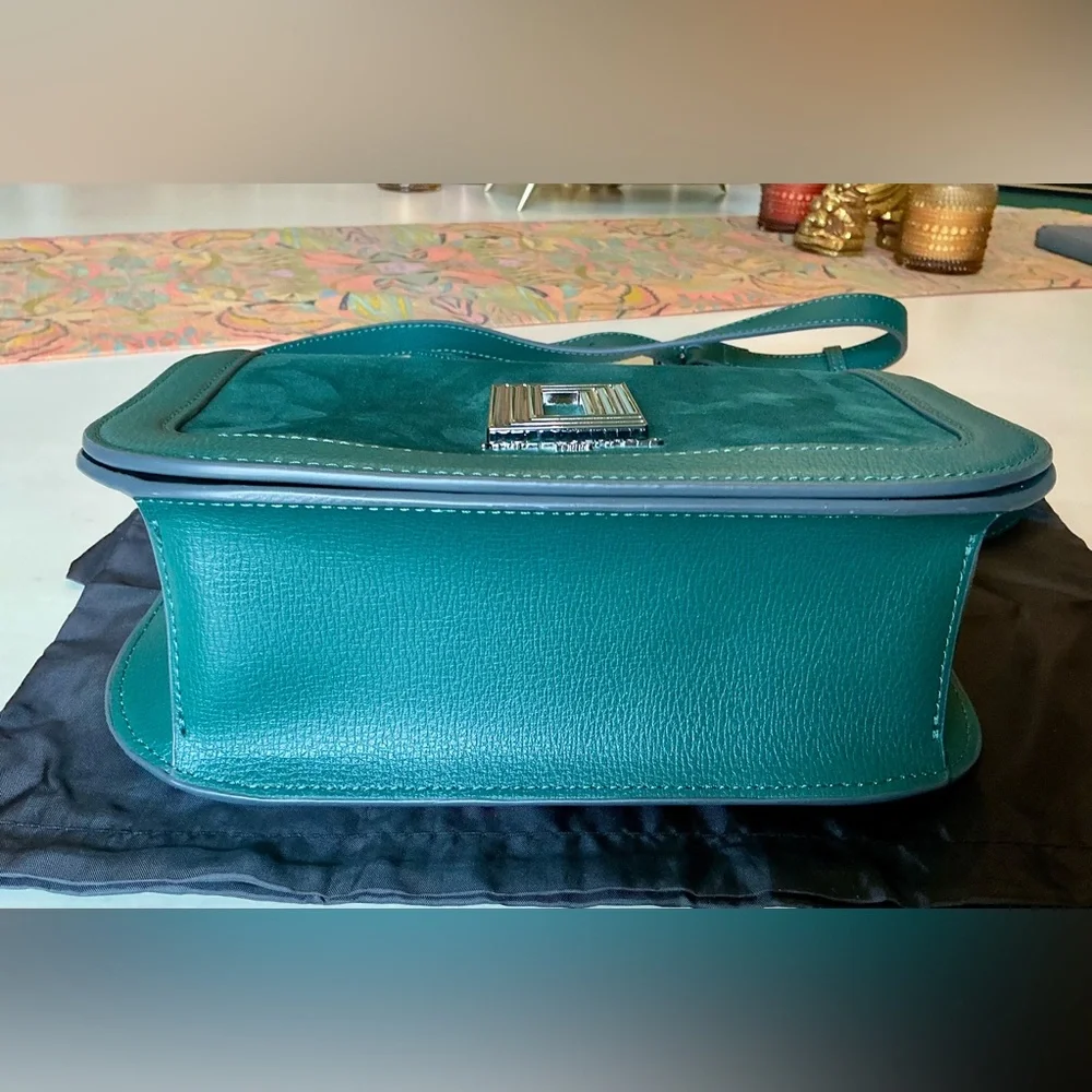 Karl Lagerfeld Paris Simone Crossbody Bag in Green Jewel Leather and Suede - Picture 8 of 14